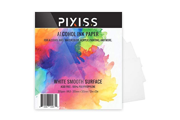 Alcohol Ink Paper 25 Sheets Pixiss Heavy Weight Paper for Alcohol Ink & Watercolor, Synthetic Paper A4 12x12 Inches (305x305mm), 300gsm