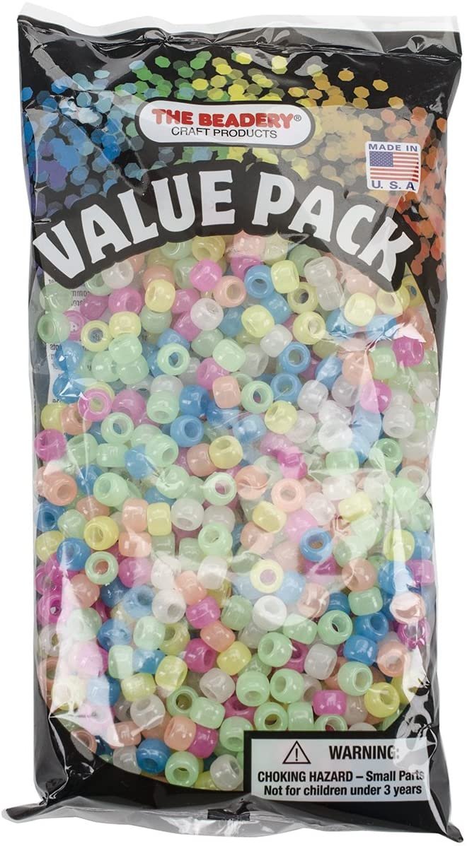 Beadery Pony Beads, 6 by 9mm, Glow Multicolor, 900-Pack
