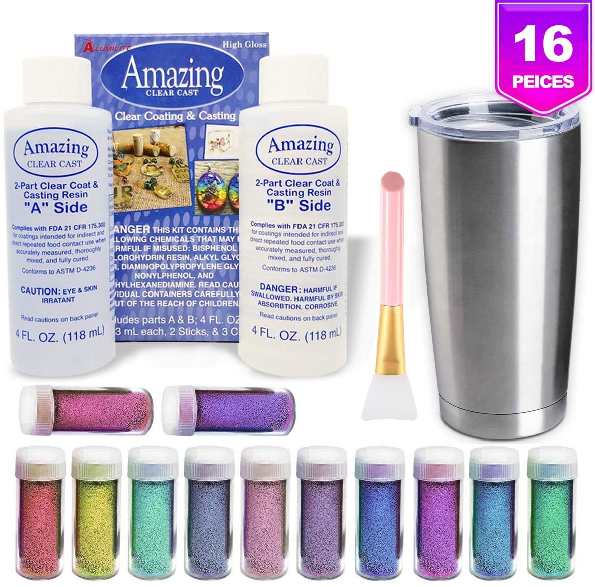 Epoxy Tumblers Kit with Glitter for Tumblers, Includes Amazing Clear Cast Epoxy for Tumblers, Silicone Epoxy Resin Brush, Glitter for Tumblers, Epoxy Tumbler Supplies