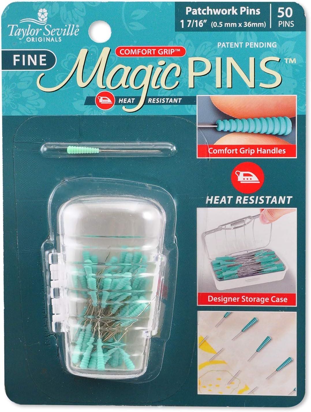 Taylor Seville Originals Comfort Grip Patchwork Fine Magic Pins-Sewing and Quilting Supplies and Notions-Sewing Notions-50 Count