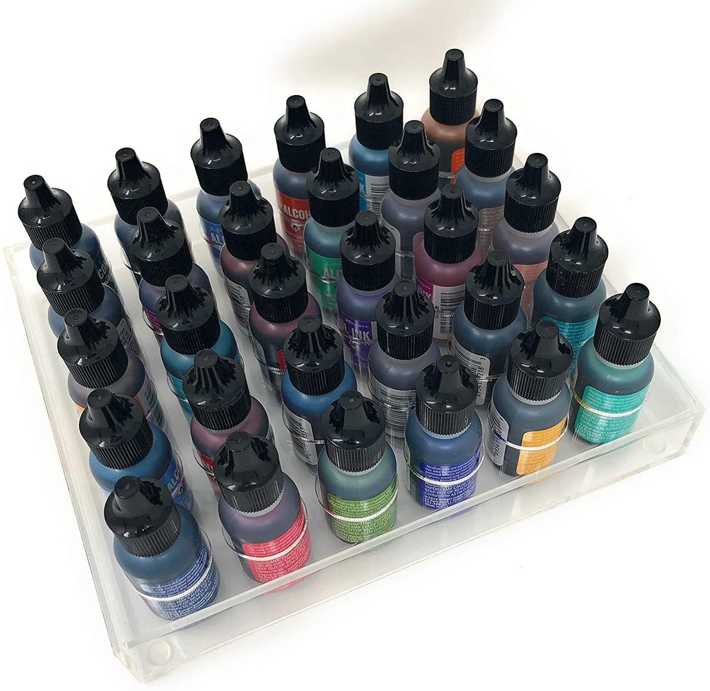 Pixiss Alcohol Ink Display Tray for Storage Carrying or Organizer, Displays 30x 0.5-Ounce Bottles of Alcohol Ink, Stickles, Glossy Accents or Reinkers, Travel Case (Ink not Included)