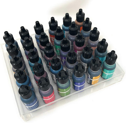 Pixiss Alcohol Ink Display Tray for Storage Carrying or Organizer, Displays 30x 0.5-Ounce Bottles of Alcohol Ink, Stickles, Glossy Accents or Reinkers, Travel Case (Ink not Included)