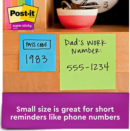 Post-it Super Sticky Notes,2x2 in, 8 Pads, 2x the Sticking Power, Supernova Neons Collection, Recyclable (622-8SSMIA)