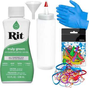 Rit Dye Liquid All-Purpose Dye 8oz, Pixiss Tie Dye Accessories Bundle with Rubber Bands, Gloves and Squeeze Bottle