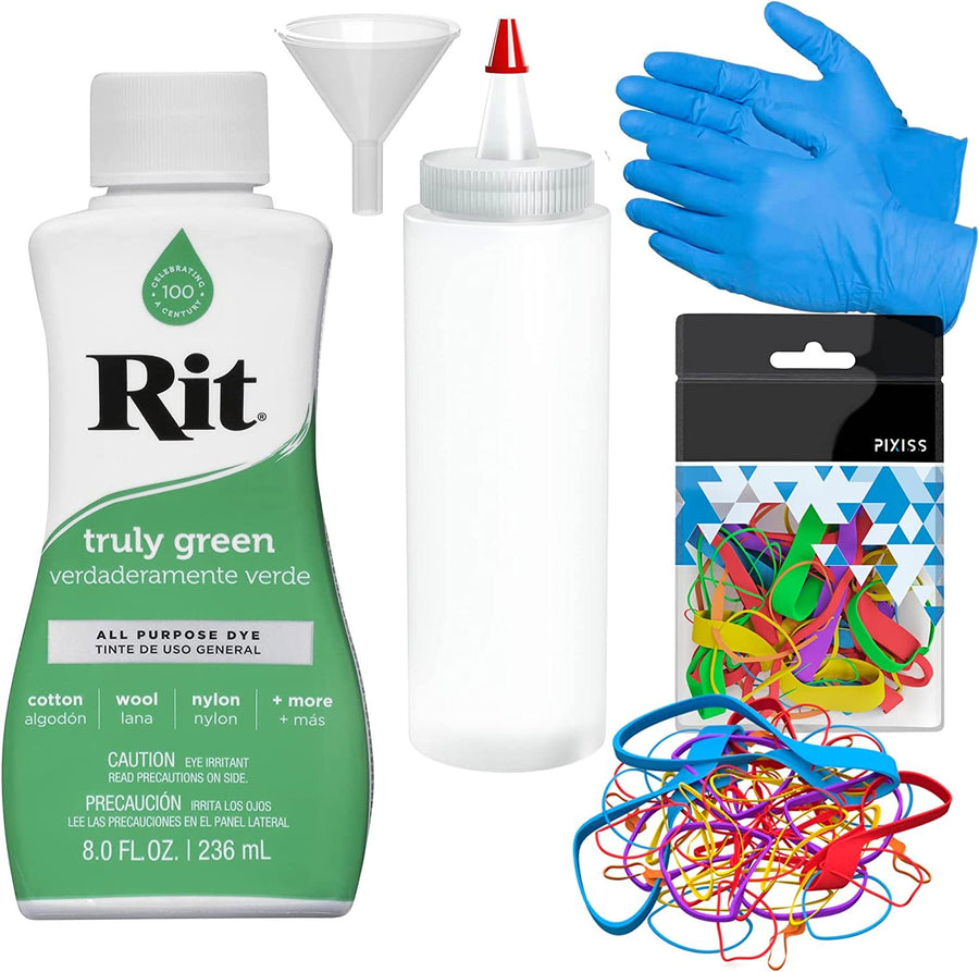 Rit Dye Liquid All-Purpose Dye 8oz, Pixiss Tie Dye Accessories Bundle with Rubber Bands, Gloves and Squeeze Bottle