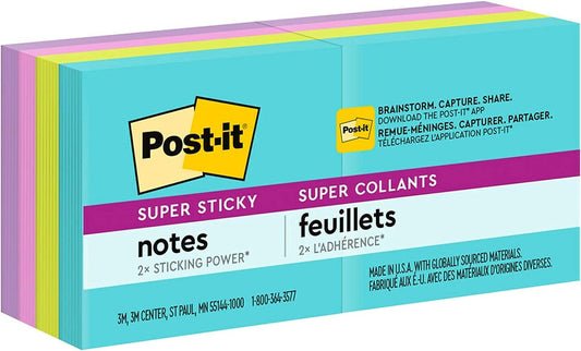 Post-it Super Sticky Notes,2x2 in, 8 Pads, 2x the Sticking Power, Supernova Neons Collection, Recyclable (622-8SSMIA)