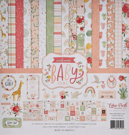 Echo Park Paper Company Welcome Baby Girl Collection Kit Paper, 12-x-12-Inch