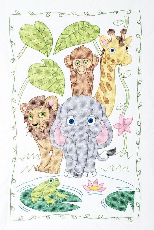 Jack Dempsey Jungle Crib Quilt Top, White