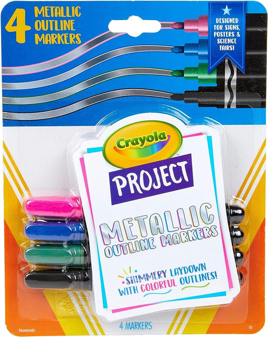 Crayola Metallic Outline Markers, Assorted Colors, Art Supplies, 4 Count