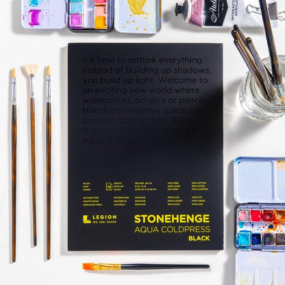 Stonehenge Aqua Black Medium Weight Pad, 140lb, Coldpress, 9 x 12 Inches, 15 Sheets for Wet and Dry Media
