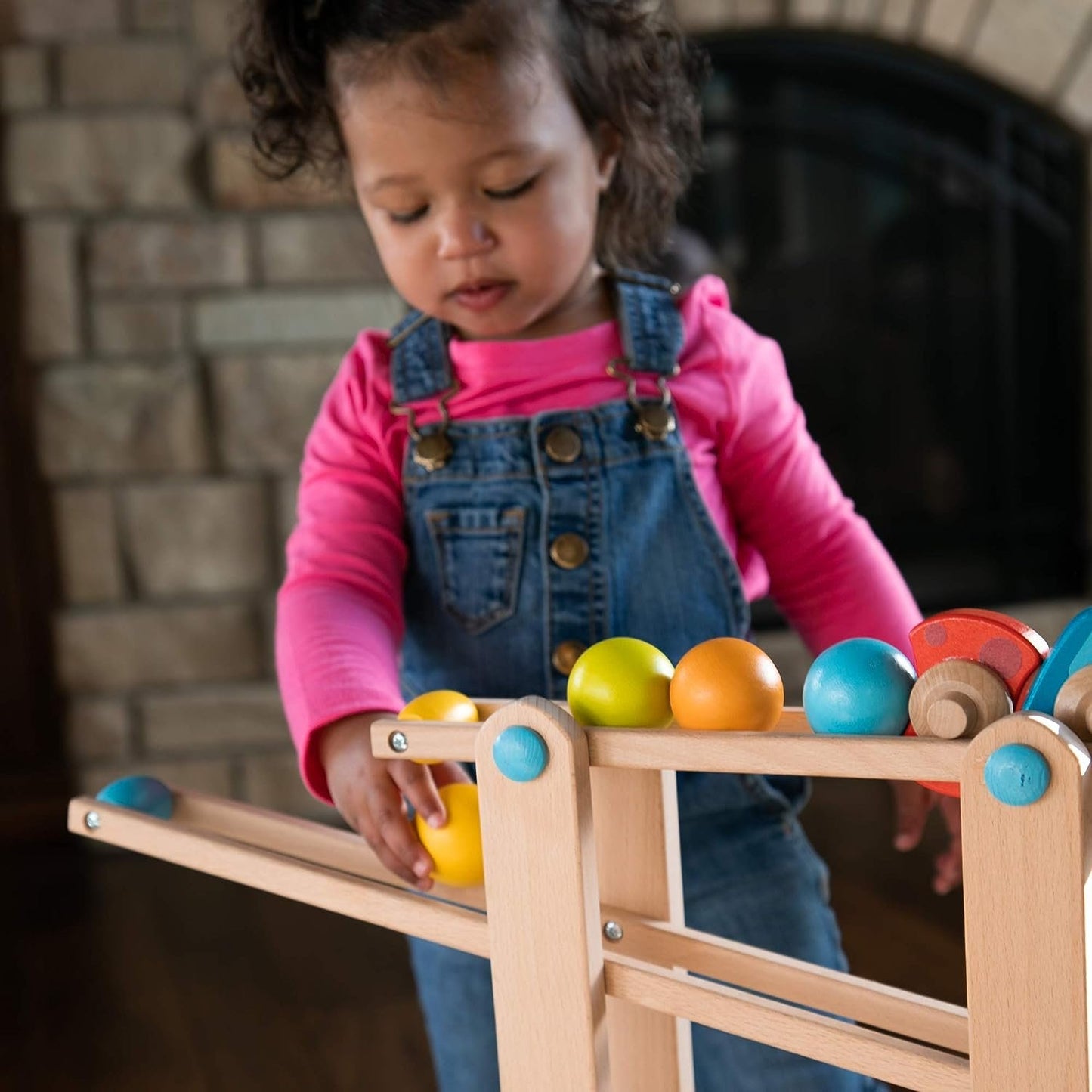Fat Brain Toys Roll 'n Go Wooden Marble Run - Back-and-Forth Ball Track for Toddlers