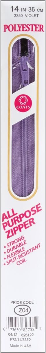 Coats Thread & Zippers All-Purpose Plastic Zipper, 14-Inch, Violet