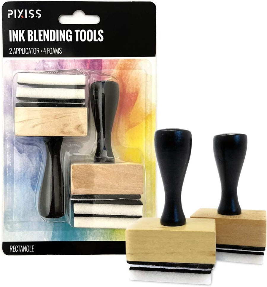 Pixiss Mini Ink Blending Tools, 2 Pack Rectangle with 4 Replacement Foam Pads for Distressing, Blending and More