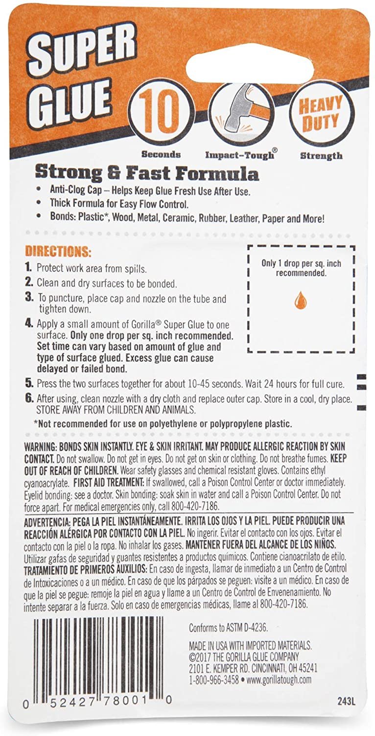 Gorilla Super Glue Two 3 Gram Tubes, Clear, (Pack of 1)