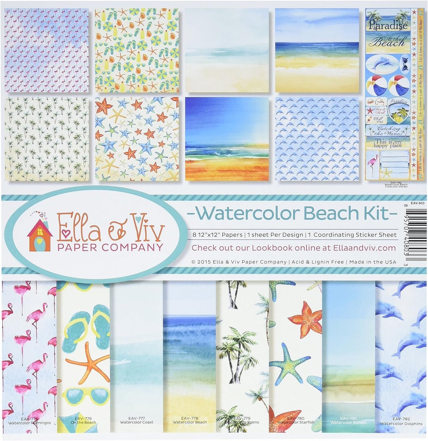 Reminisce EAV-803 Watercolor Beach Scrapbook Collection Kit, 10 Piece Set