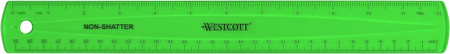 Westcott Shatterproof Ruler, Assorted Translucent Colors, 12"