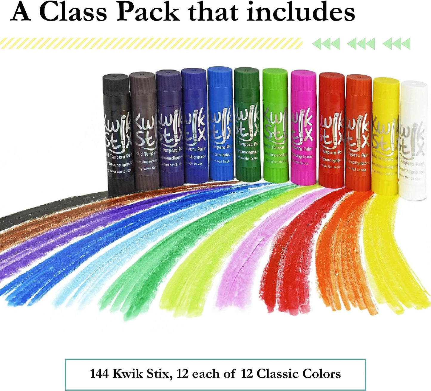 The Pencil Grip Kwik Stix Tempera Paints, Tempera Paint Pens, Super Quick Drying, 144 Assorted Classic Colors, Class Set- TPG-644