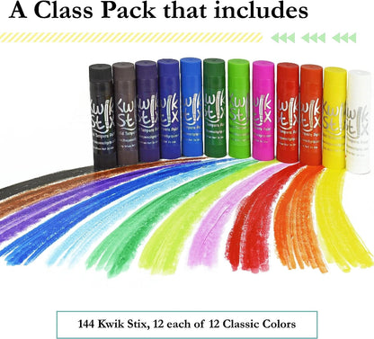The Pencil Grip Kwik Stix Tempera Paints, Tempera Paint Pens, Super Quick Drying, 144 Assorted Classic Colors, Class Set- TPG-644