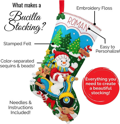 Bucilla Felt Applique 18" Stocking Making Kit, Last Minute Gifts, Perfect for DIY Arts and Crafts, 89557E