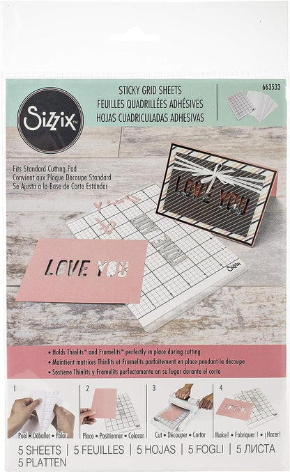 Sizzix Accessory Sticky Grid Sheets 6" x 8 1/2" 5 Pack, Multicolor 5
