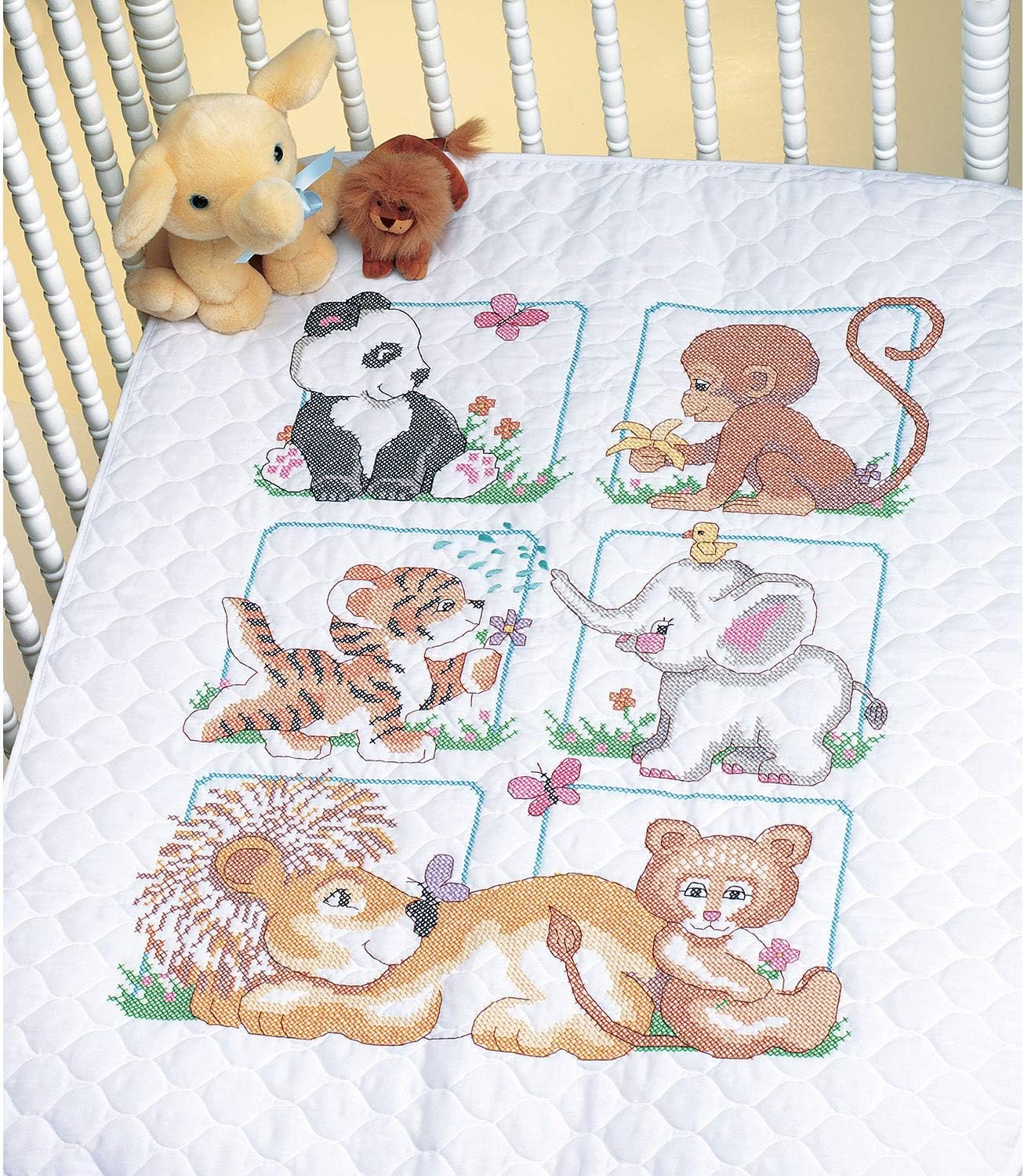Dimensions Stamped Cross Stitch Baby Animals DIY Baby Quilt Kit, 34'' x 43''
