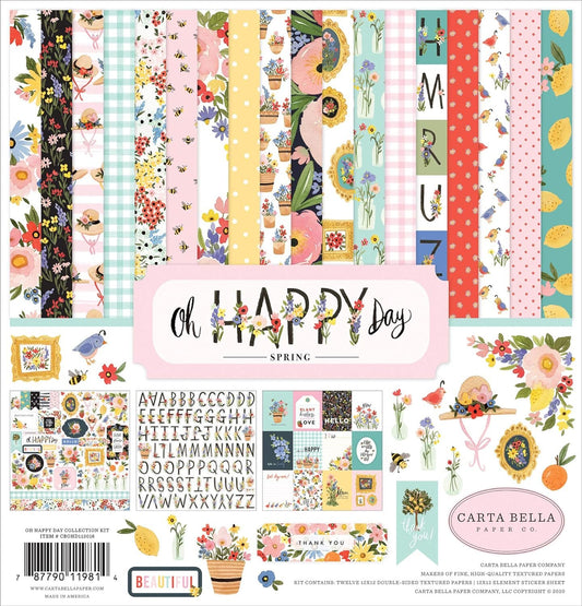 Carta Bella Paper Company Oh Happy Day Collection Kit paper, yellow, teal, blue, navy, green, red 12-x-12-Inch