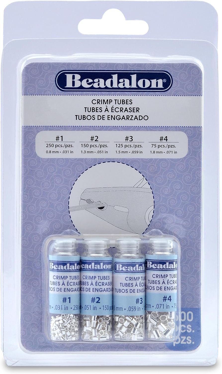 Beadalon Crimp Tubes Variety Pack Sizes 1 2 3 & 4 600/Pkg-Silver-Plated Fabric