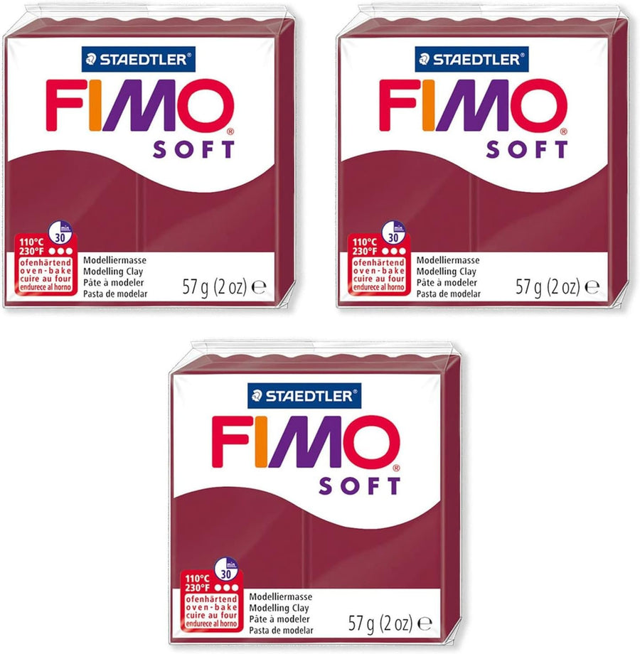 FIMO Soft Polymer Oven Modelling Clay - Most Popular Colours - 57g - Set of 3 - Merlot