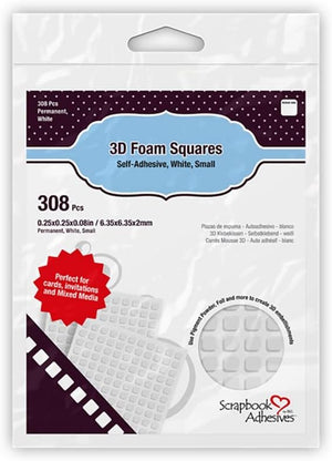 Scrapbook Adhesives by 3L, Permanent Small Pre-Cut 3D Foam Squares, White, x 1/4-Inch (Pack of 308)