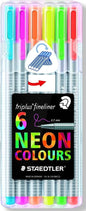 Staedtler Fineliner Drawing Pens .3mm 6 Count Triplus Fine Line, 6-Pack, Assorted Neon