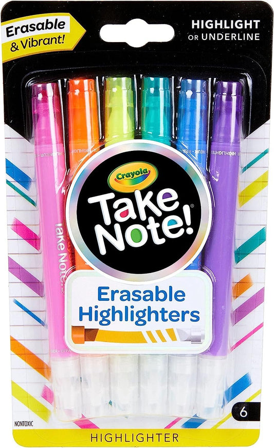 Crayola Take Note Erasable Highlighters, Cool School Supplies, Chisel Tip Markers, 6 Count