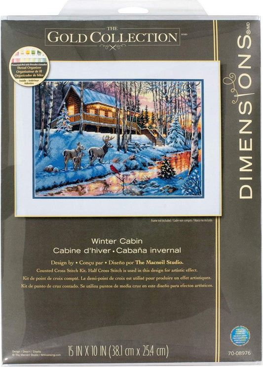 Dimensions Gold Collection Winter Cabin Christmas Cross Stitch Kit Grey 16 Count Aida, 15" x 10"