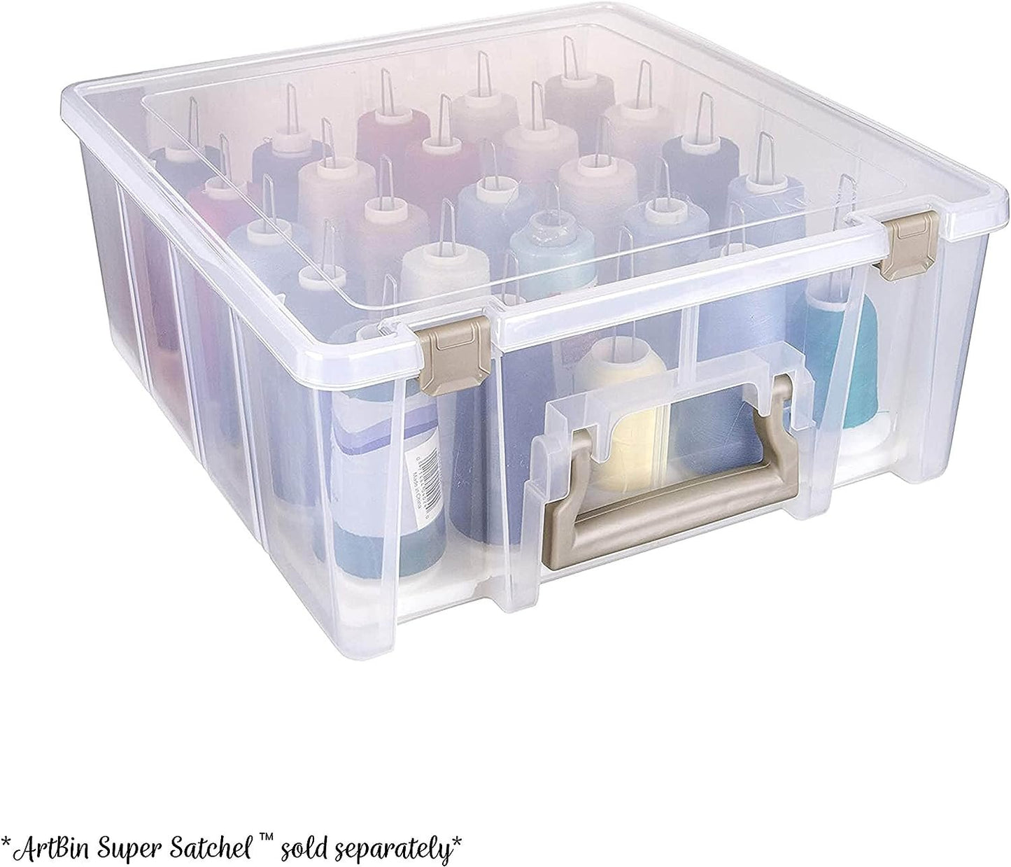 ArtBin 6901AB Cone Thread Tray, Sewing & Embroidery Serger Cone Thread Spool Assortment Organizer, Super Satchel System Accessory, Up To 25 Traditional Spools or Up To 50 Mini Spools, White