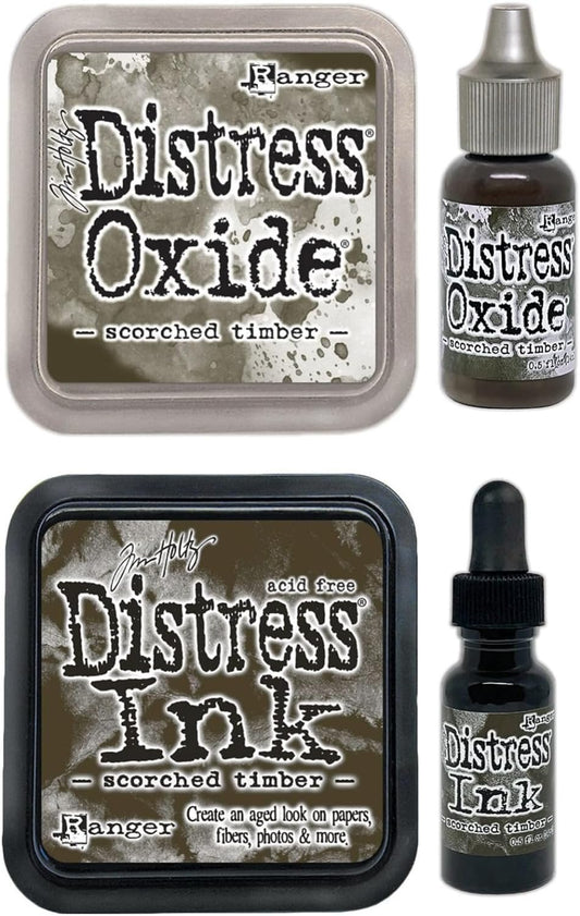 Bundle - Scorched Timber - Both Ink Pads and Reinkers, Oxide and Sandard - New for January 2024 Tim Holtz Ranger Ink Last Distress Color