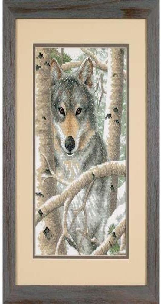Dimensions 'Wintry Wolf' Stamped Cross Stitch Kit, 9'' W x 14'' H Gray