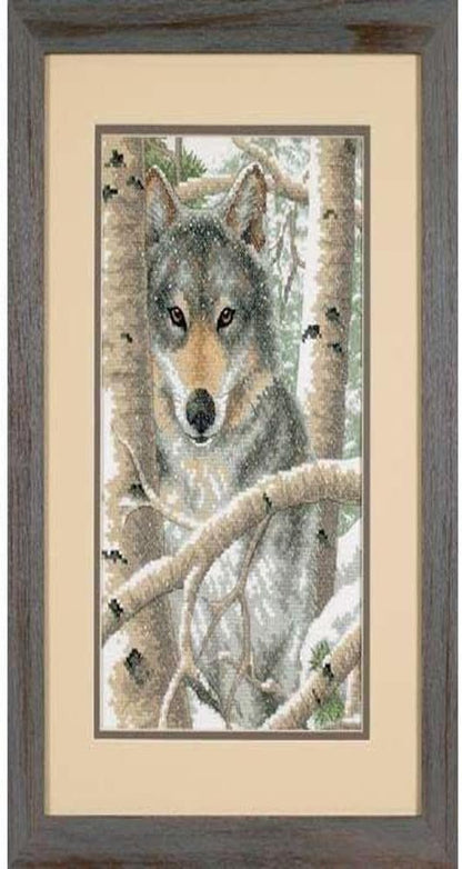 Dimensions 'Wintry Wolf' Stamped Cross Stitch Kit, 9'' W x 14'' H Gray