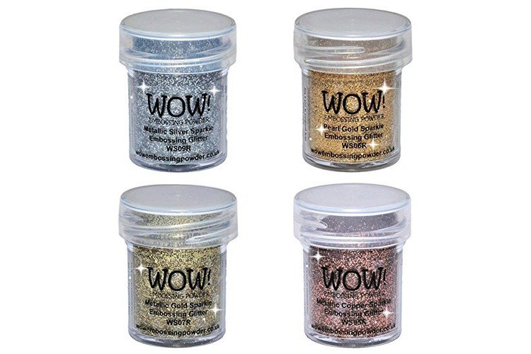 WOW! Sparkle Bundle - Embossing Powders 4 (15ml) Jars Metallic Gold Sparkle, Metallic Copper Sparkle, Pearl Gold Sparkle and Metallic Silver Sparkle