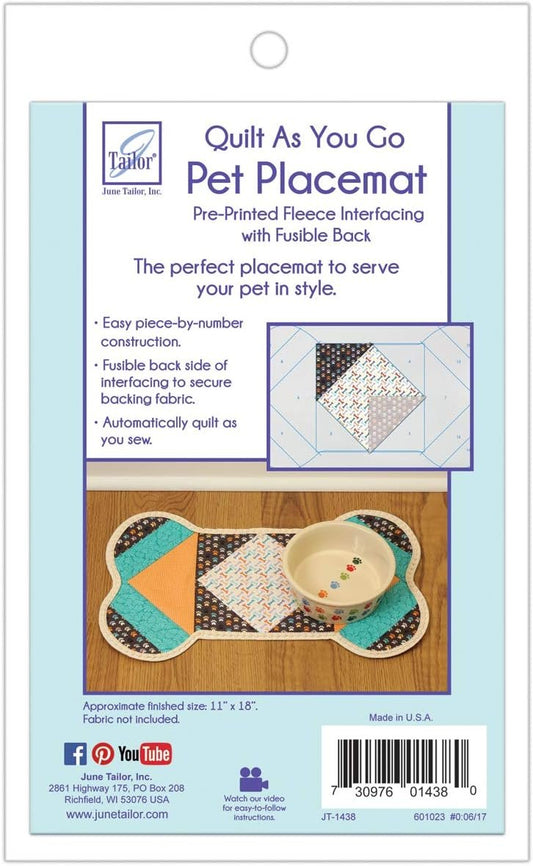 June Tailor Inc Quilt As You Go Pet Placemat for Smaller Dogs, Measures 12" x 20" When Finished. Fusible Backing for Easy Assembly., White (JT-1438)