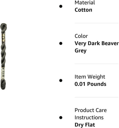 DMC 115 5-645 Pearl Cotton Thread, Very Dark Beaver Grey, Size 5