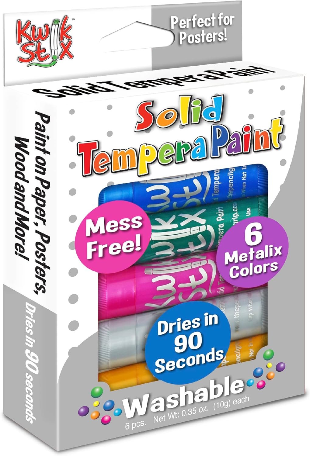 The Pencil Grip Kwik Stix Metalix Paint Pens, Metallic Tempera Paint Pens, Super Quick Drying, 6 Count - TPG-613