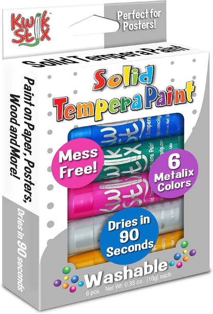 The Pencil Grip Kwik Stix Metalix Paint Pens, Metallic Tempera Paint Pens, Super Quick Drying, 6 Count - TPG-613