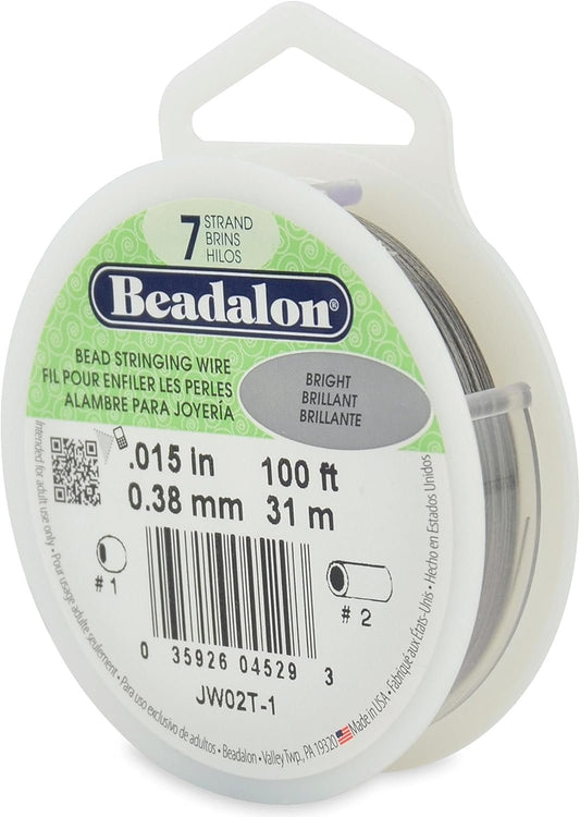 Beadalon (1-Pack) 7 Strand Stainless Steel Bead Stringing Wire .015 in (0.38 mm) Bright 100 ft (31 m) JW02T-1-1P