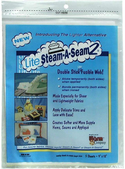 Bulk Buy: Warm Company Lite Steam A Seam 2 Double Stick Fusible Web 9in. x 12in. Sheets 5/Pkg 5417