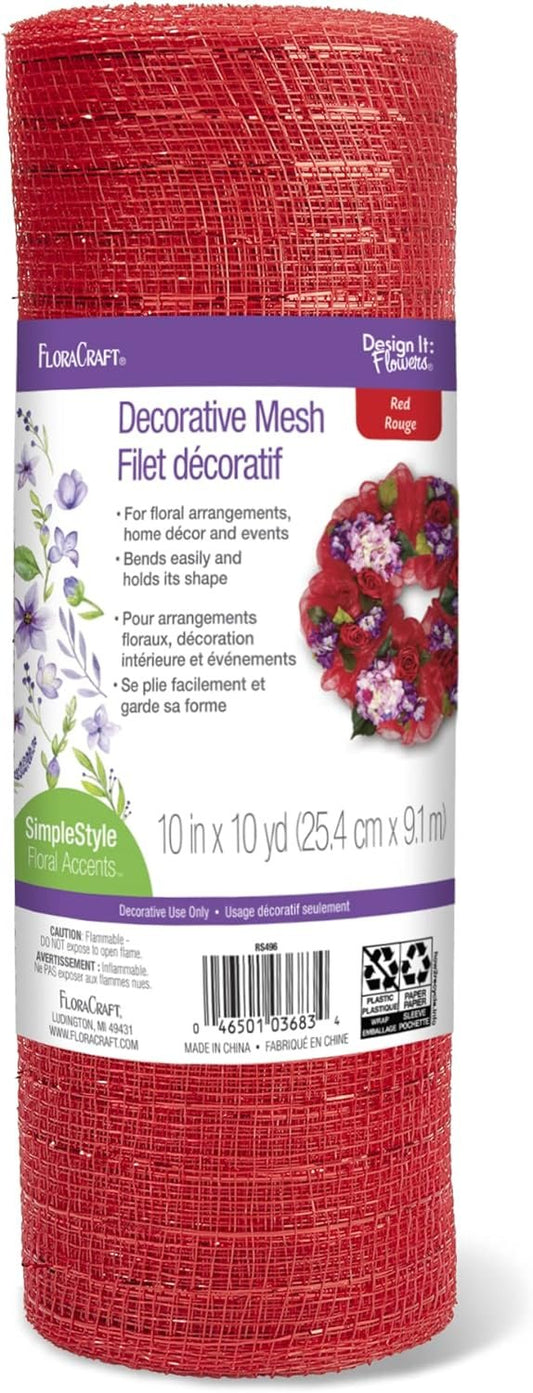 FloraCraft Decorative Mesh 10 Inch x 10 Yard Red