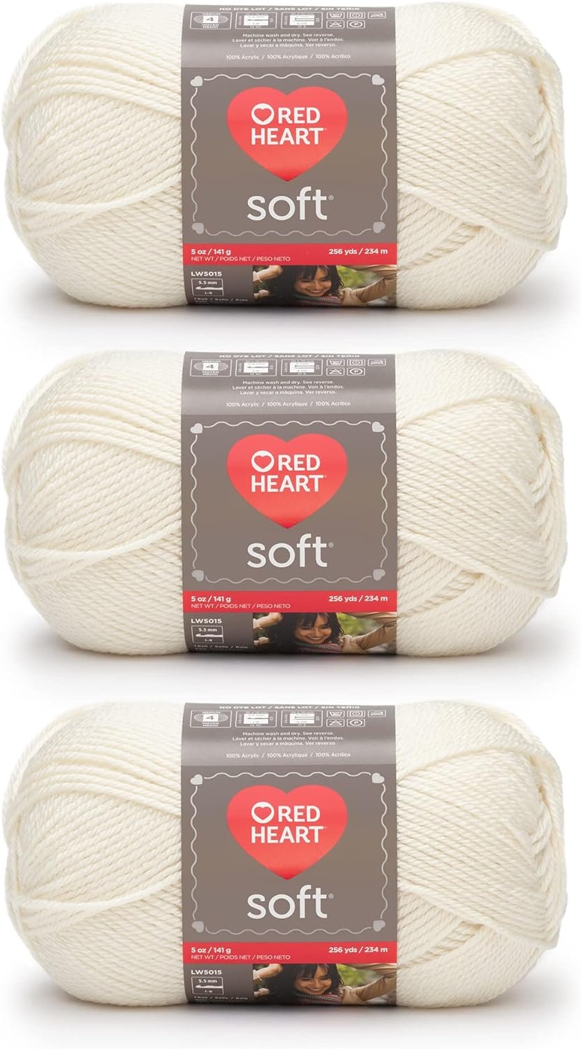 Red Heart Soft Off White Yarn - 3 Pack of 141g/5oz - Acrylic - 4 Medium (Worsted) - 256 Yards - Knitting/Crochet