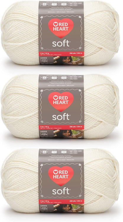 Red Heart Soft Off White Yarn - 3 Pack of 141g/5oz - Acrylic - 4 Medium (Worsted) - 256 Yards - Knitting/Crochet