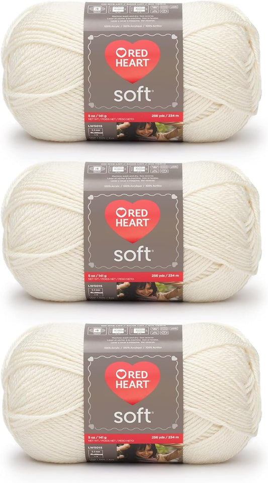 Red Heart Soft Off White Yarn - 3 Pack of 141g/5oz - Acrylic - 4 Medium (Worsted) - 256 Yards - Knitting/Crochet