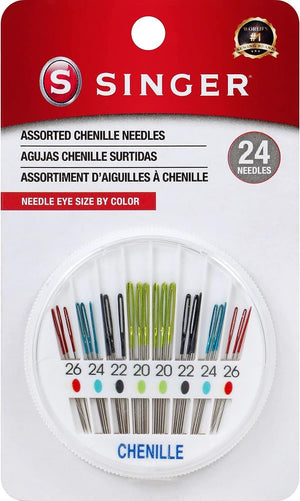 SINGER Chenille Needles in Dial Compact, Assorted Sized Sewing Needles, Sizes 20, 22, 24, 26, Set of 24