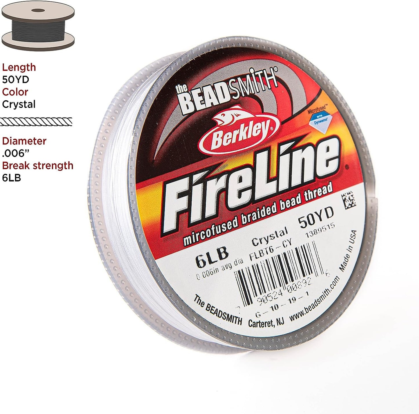 The Beadsmith Fireline by Berkley – Micro-Fused Braided Thread – 6lb. Test.006”/.15mm Diameter, 50 Yard Spool, Crystal Color – Super Strong Stringing Material for Jewelry Making and Bead Weaving
