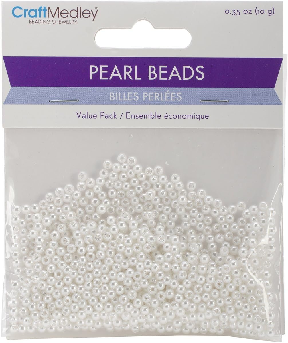 CraftMedley 850 Piece Acrylic Pearl Beads, 3mm, Sleek White